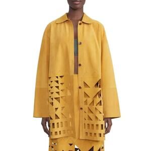 LAFAYETTE 148 NEW Clyde Laser Cut Suede Jacket Spiced Honey Yellow Women's XL
